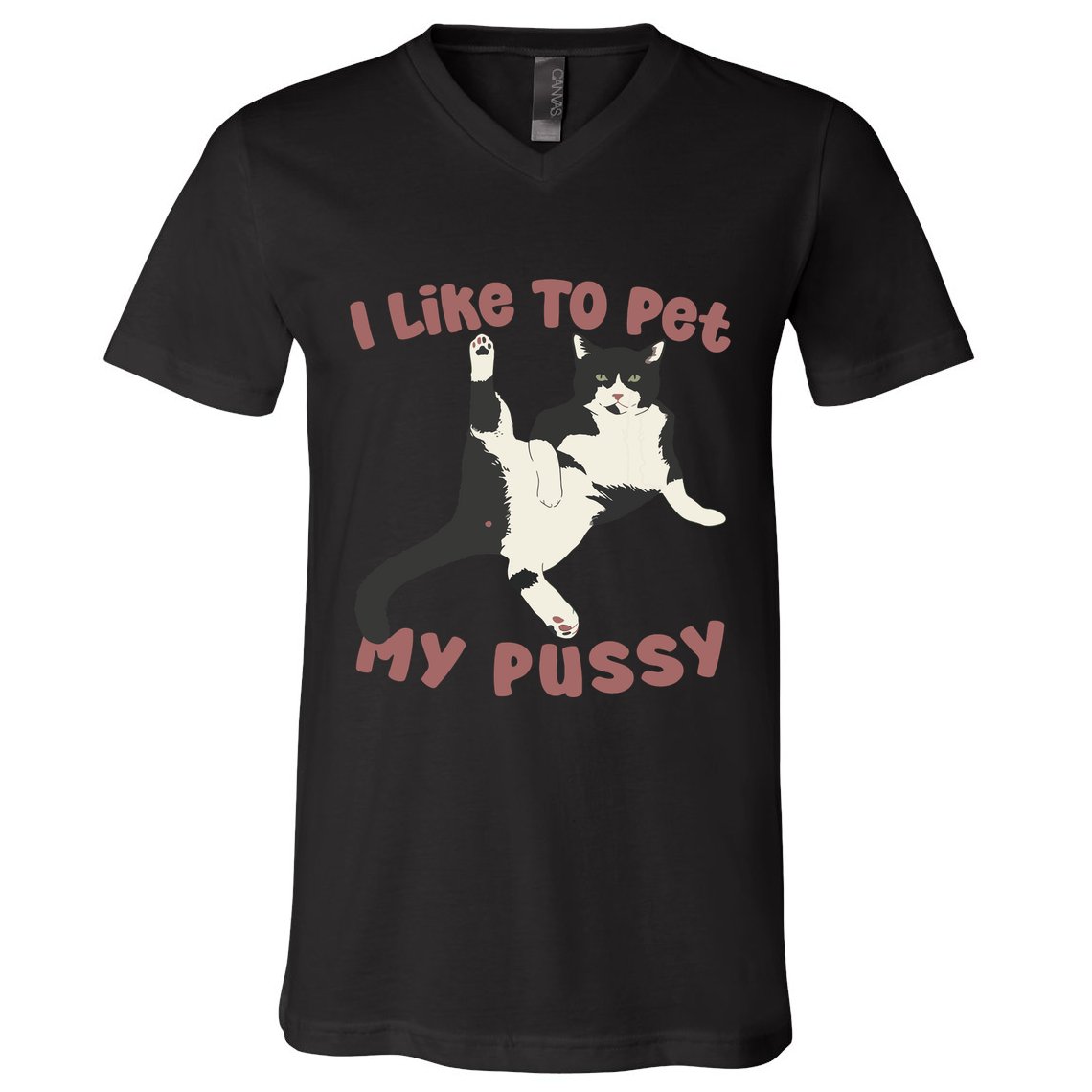 Like To Pet My Pussy Naughty Adult Cat Humor Saying V-Neck T-Shirt
