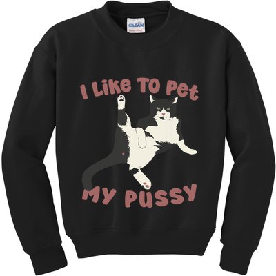 Like To Pet My Pussy Naughty Adult Cat Humor Saying Kids Sweatshirt