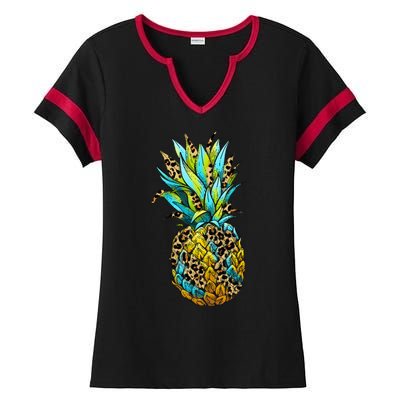 Leopard Tropical Pineapple Ladies Halftime Notch Neck Tee