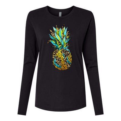 Leopard Tropical Pineapple Womens Cotton Relaxed Long Sleeve T-Shirt