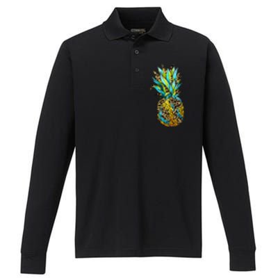 Leopard Tropical Pineapple Performance Long Sleeve Polo