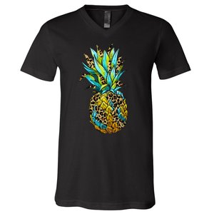 Leopard Tropical Pineapple V-Neck T-Shirt