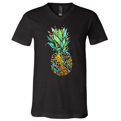 Leopard Tropical Pineapple V-Neck T-Shirt