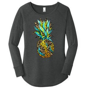 Leopard Tropical Pineapple Women's Perfect Tri Tunic Long Sleeve Shirt