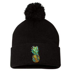 Leopard Tropical Pineapple Pom Pom 12in Knit Beanie