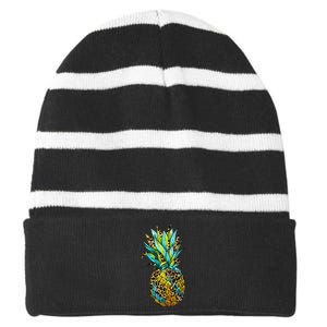 Leopard Tropical Pineapple Striped Beanie with Solid Band