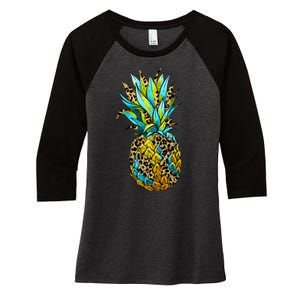 Leopard Tropical Pineapple Women's Tri-Blend 3/4-Sleeve Raglan Shirt