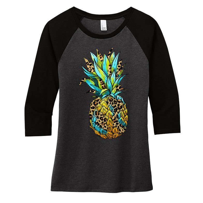 Leopard Tropical Pineapple Women's Tri-Blend 3/4-Sleeve Raglan Shirt