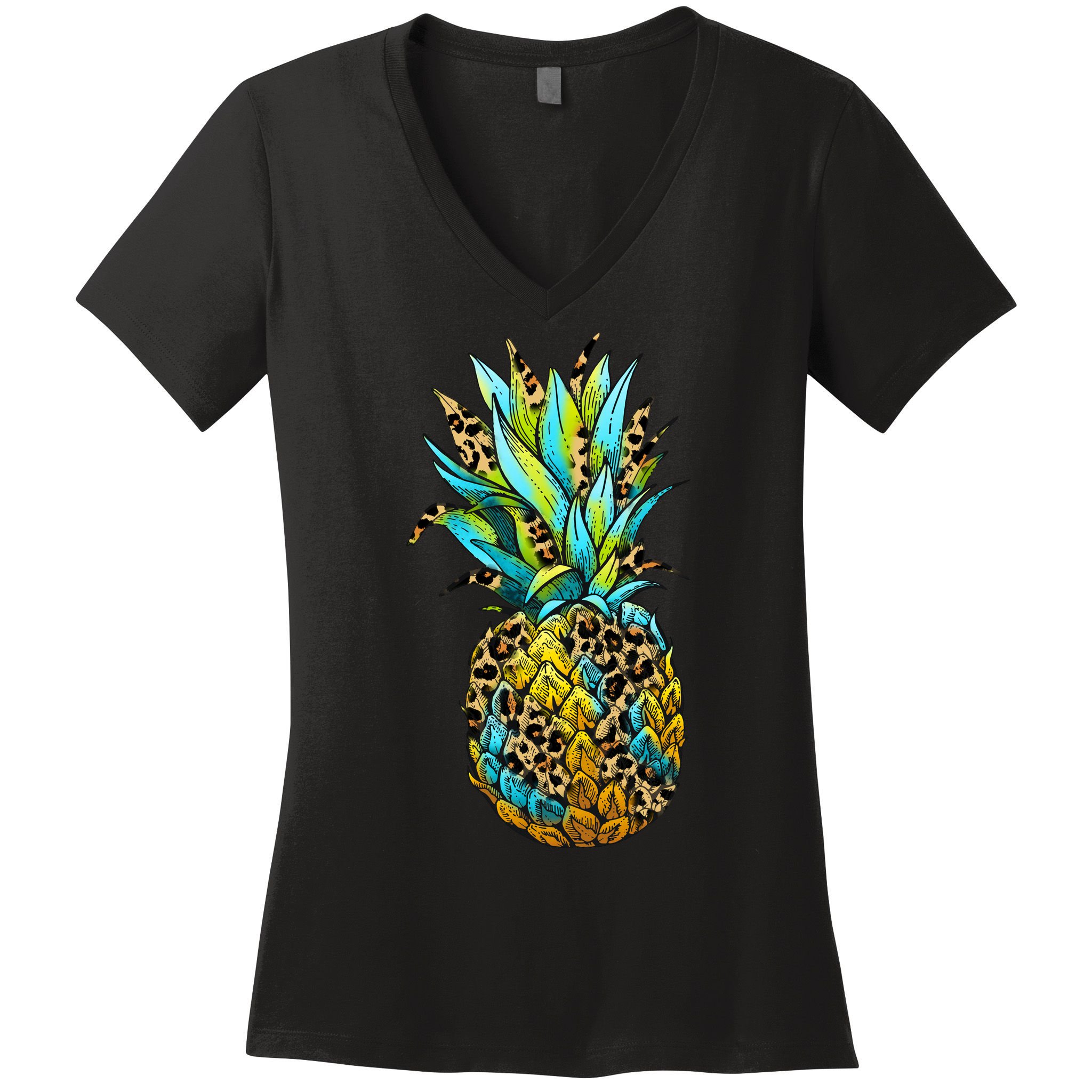 Leopard Tropical Pineapple Women's V-Neck T-Shirt