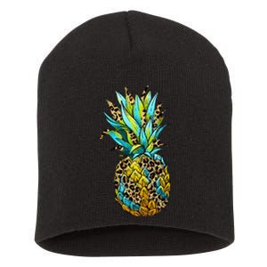 Leopard Tropical Pineapple Short Acrylic Beanie