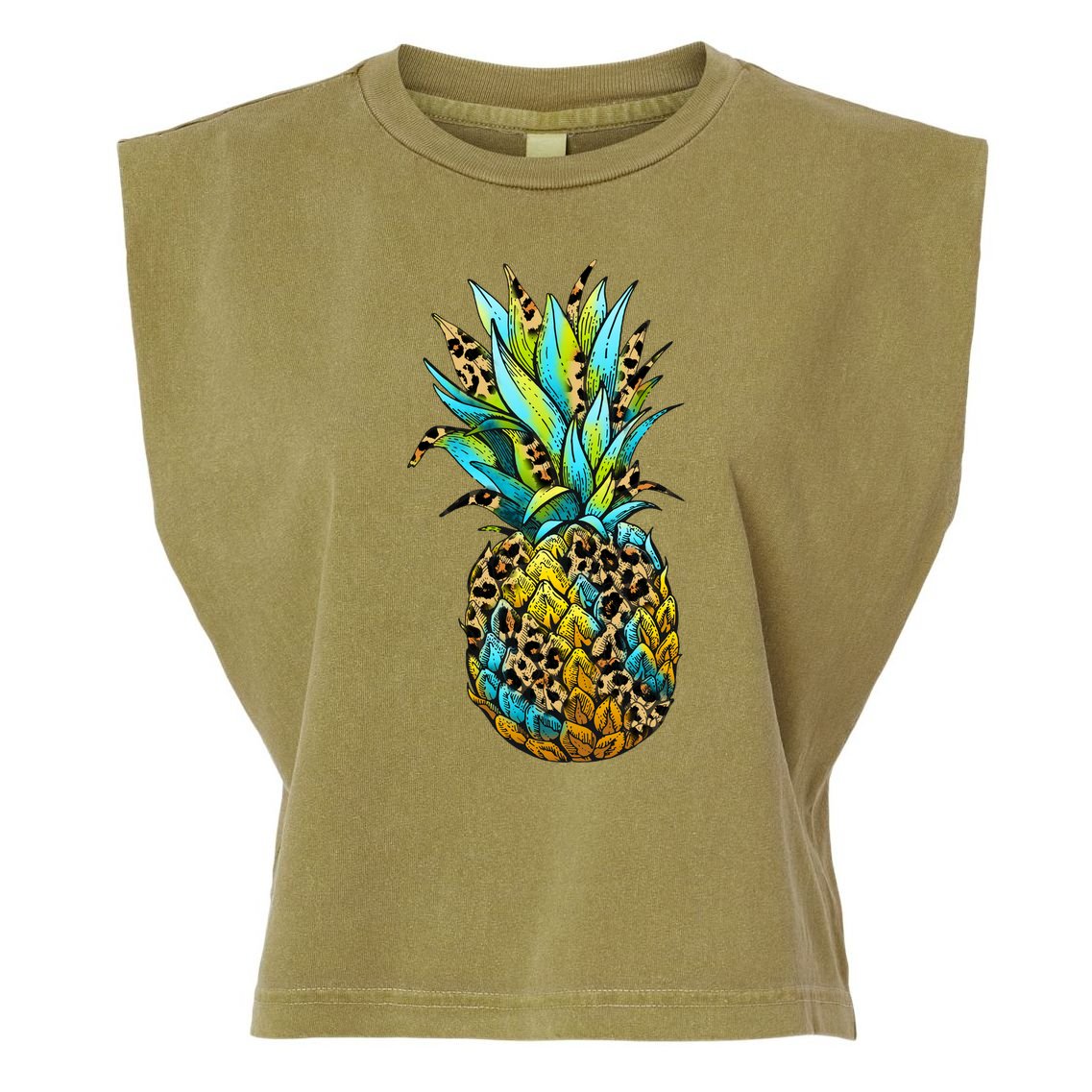 Leopard Tropical Pineapple Garment-Dyed Women's Muscle Tee
