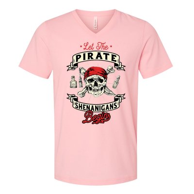 Let The Pirate Shenanigans Begin Crossbones Freebooter V-Neck T-Shirt