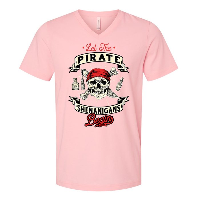 Let The Pirate Shenanigans Begin Crossbones Freebooter V-Neck T-Shirt