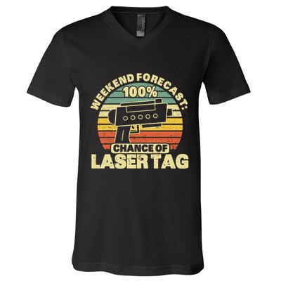Laser Tag Party Weekend Forecast Laser Tag Lazer Tag Game V-Neck T-Shirt
