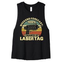 Laser Tag Party Weekend Forecast Laser Tag Lazer Tag Game Women's Racerback Cropped Tank