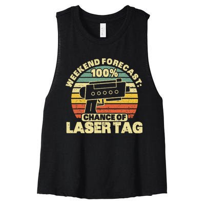 Laser Tag Party Weekend Forecast Laser Tag Lazer Tag Game Women's Racerback Cropped Tank