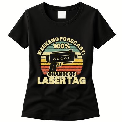 Laser Tag Party Weekend Forecast Laser Tag Lazer Tag Game Womens T-Shirt
