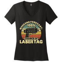 Laser Tag Party Weekend Forecast Laser Tag Lazer Tag Game Women's V-Neck T-Shirt