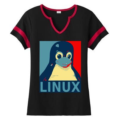 Linux Tux Penguin Graphic Design Ladies Halftime Notch Neck Tee