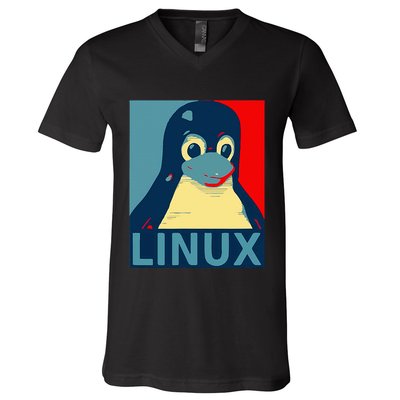 Linux Tux Penguin Graphic Design V-Neck T-Shirt