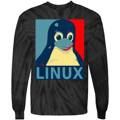 Linux Tux Penguin Graphic Design Tie-Dye Long Sleeve Shirt