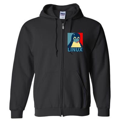 Linux Tux Penguin Graphic Design Full Zip Hoodie