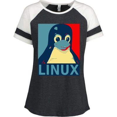 Linux Tux Penguin Graphic Design Enza Ladies Jersey Colorblock Tee