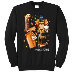 LOVE Turkey Pilgrim Pumpkin Pie Lunch Lady Life Thanksgiving Tall Sweatshirt