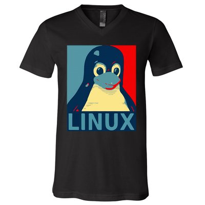 Linux Tux Penguin V-Neck T-Shirt