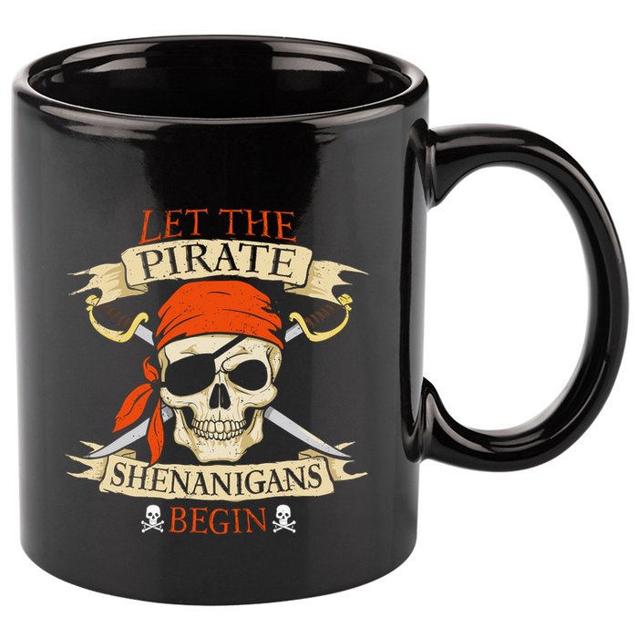 Let The Pirate Shenanigans Begin Halloween Skull Bandana Boy 11oz C Handle Ceramic Mug