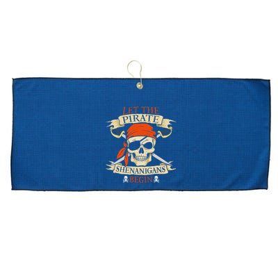 Let The Pirate Shenanigans Begin Halloween Skull Bandana Boy Large Microfiber Waffle Golf Towel