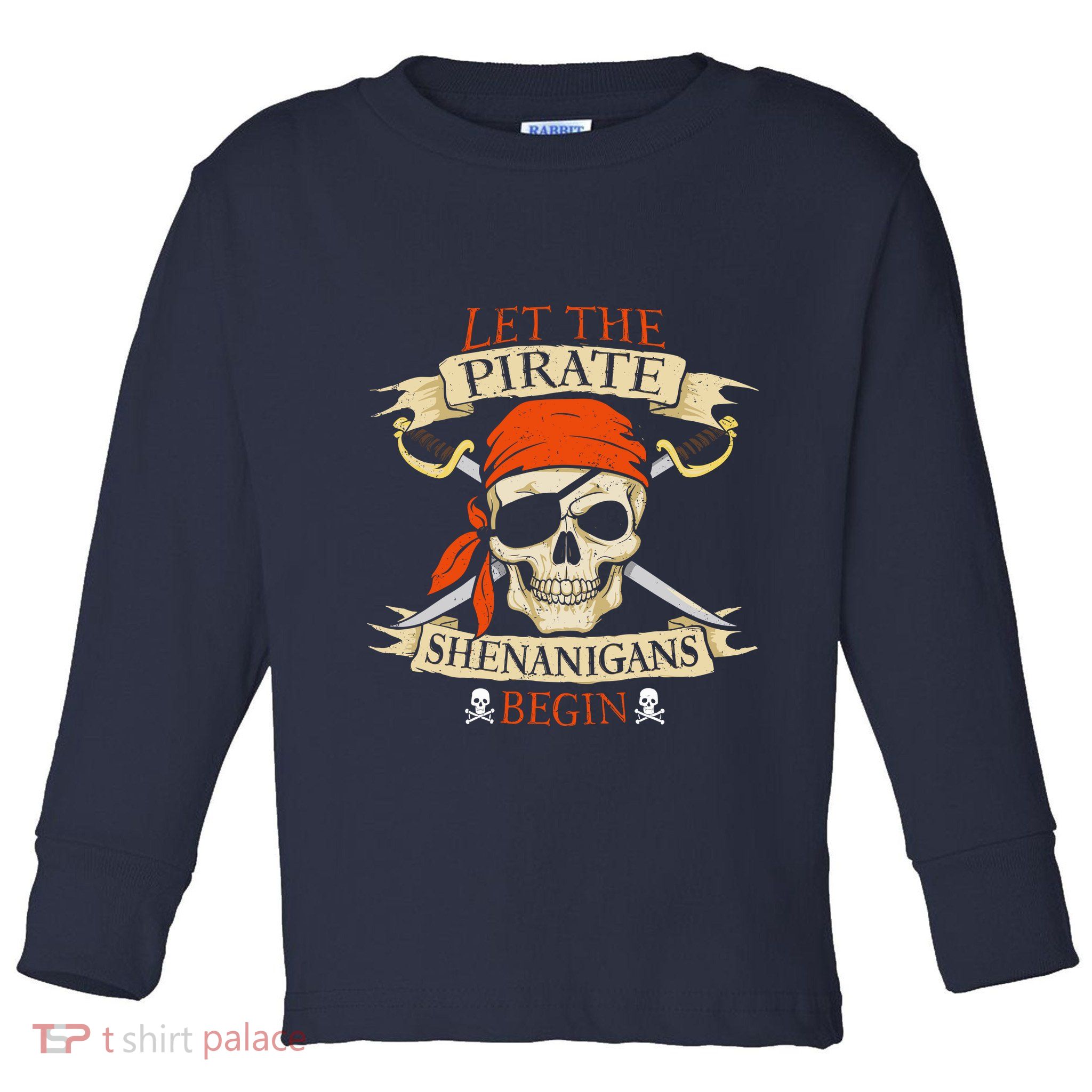Let The Pirate Shenanigans Begin Halloween Skull Bandana Boy Toddler Long Sleeve Shirt