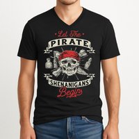Let The Pirate Shenanigans Begin Crossbones Freebooter V-Neck T-Shirt