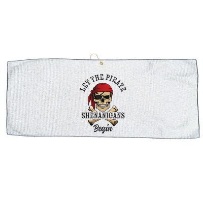 Let The Pirate Shenanigans Begin Funny Pirate Skull Skeleton Large Microfiber Waffle Golf Towel