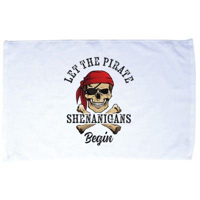 Let The Pirate Shenanigans Begin Funny Pirate Skull Skeleton Microfiber Hand Towel