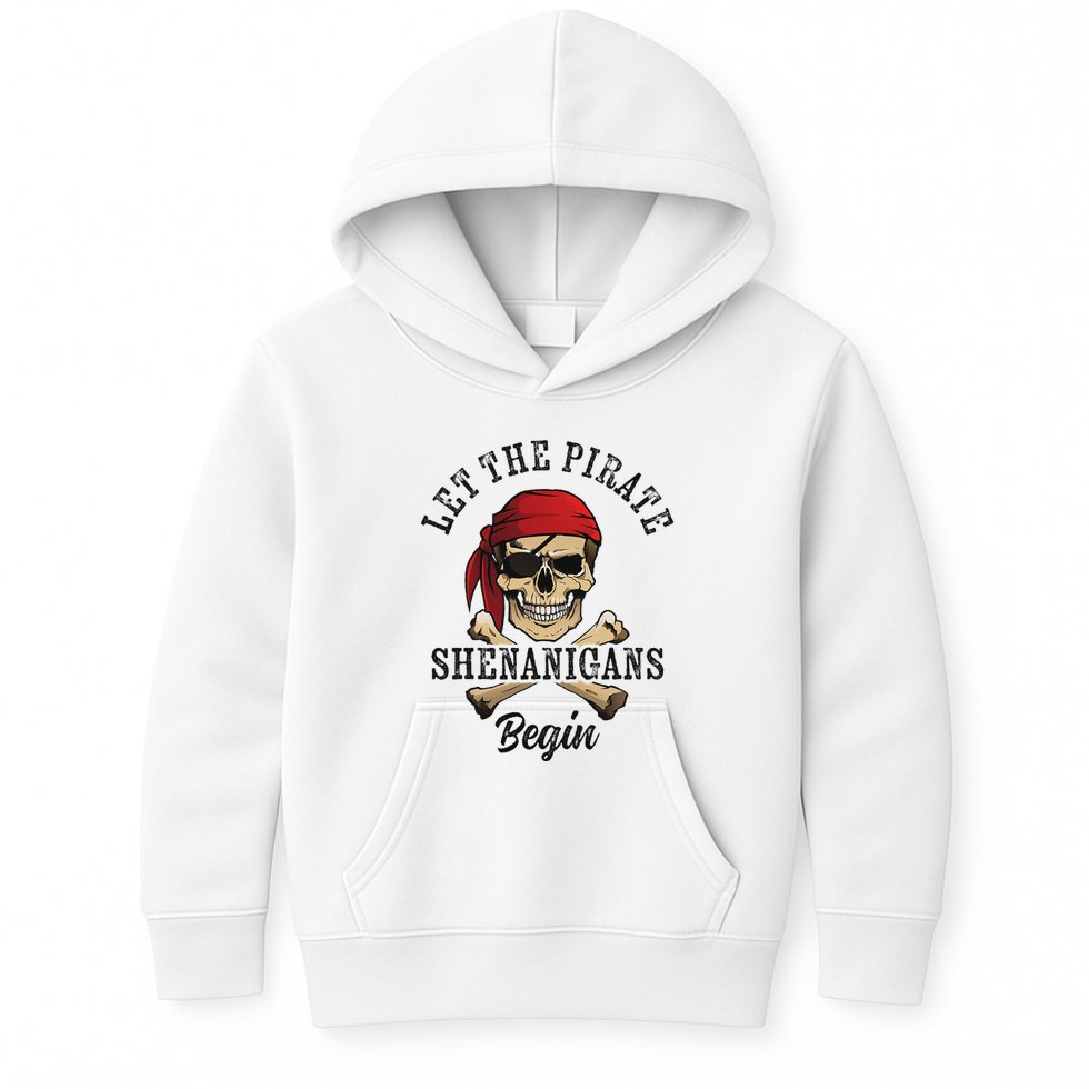 Let The Pirate Shenanigans Begin Funny Pirate Skull Skeleton Kids Hoodie