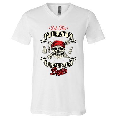 Let The Pirate Shenanigans Begin Crossbones Freebooter V-Neck T-Shirt