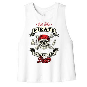 Let The Pirate Shenanigans Begin Crossbones Freebooter Women's Racerback Cropped Tank