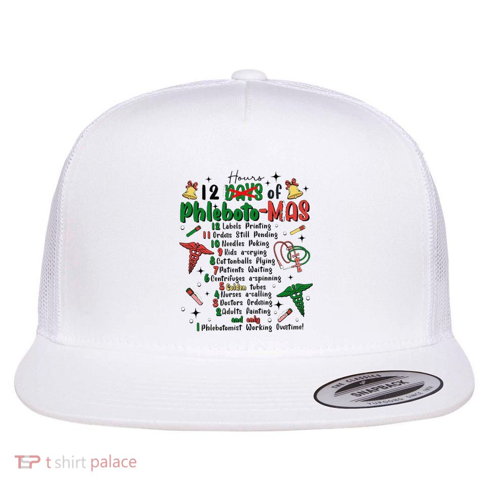 Lab Tech Phlebotomist Christmas Phlebotomy Tech Blood Tube Flat Bill Trucker Hat
