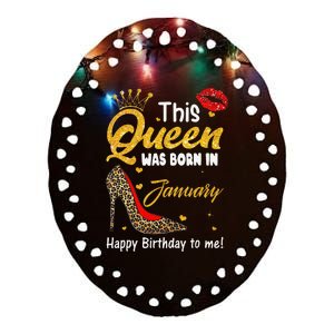 Leopard This Queen Was Born In January Happy Birthday To Me Ceramic Oval Ornament