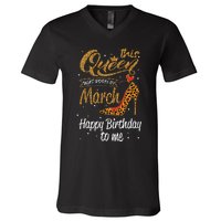 Leopard This Queen Was Born In March Happy Birthday V-Neck T-Shirt