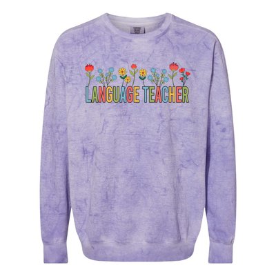 Language Teacher Retro Wildflowers Back To School Funny Gift Colorblast Crewneck Sweatshirt