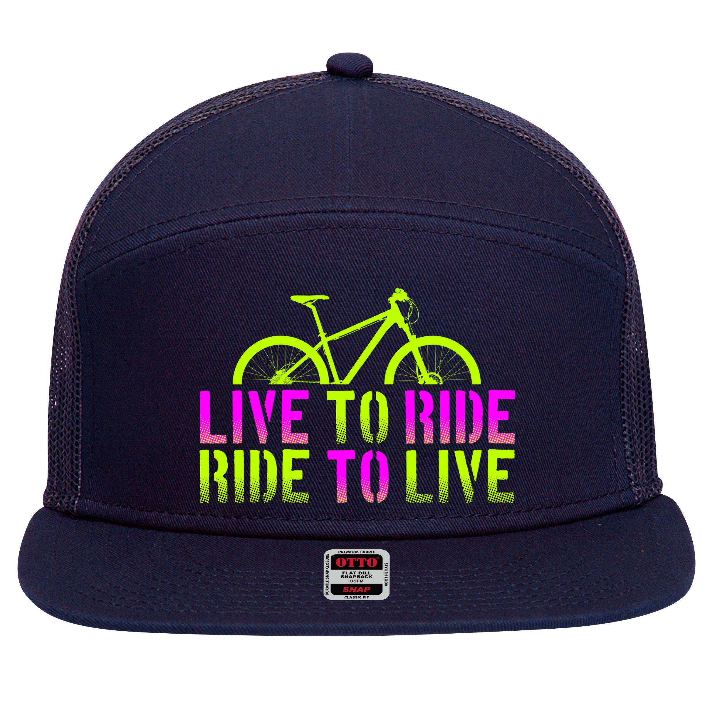 Live To Ride Ride To Live Bike 7 Panel Mesh Trucker Snapback Hat