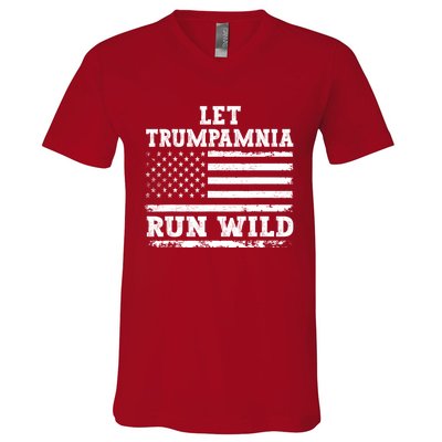 Let Trumpamania Run Wild Trump 2024 V-Neck T-Shirt