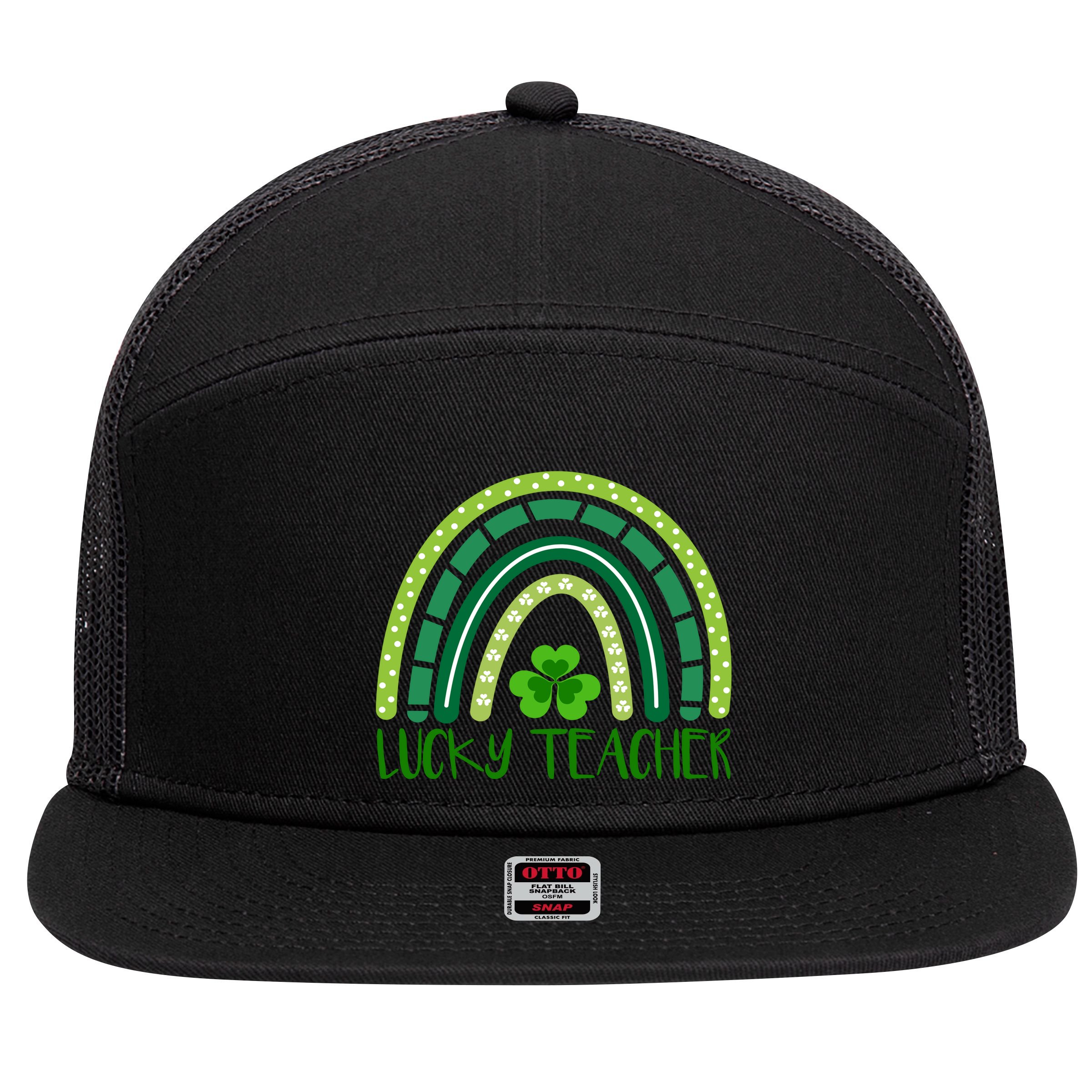 Lucky Teacher Rainbow St Patricks Day 7 Panel Mesh Trucker Snapback Hat