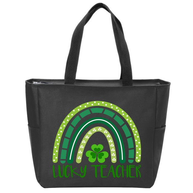 Lucky Teacher Rainbow St Patricks Day Zip Tote Bag