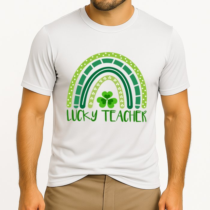 Lucky Teacher Rainbow St Patricks Day Cooling Performance Crew T-Shirt