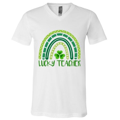 Lucky Teacher Rainbow St Patricks Day V-Neck T-Shirt