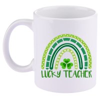 Lucky Teacher Rainbow St Patricks Day 11oz C Handle Ceramic Mug