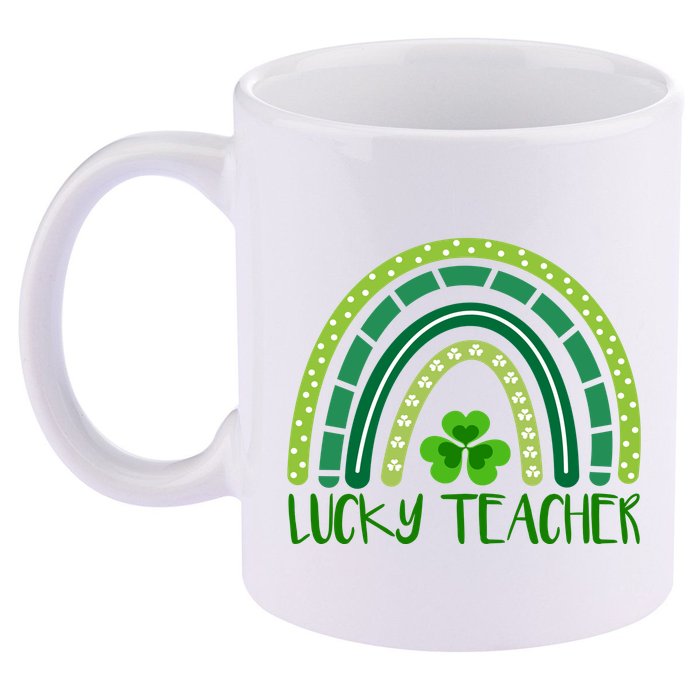 Lucky Teacher Rainbow St Patricks Day 11oz C Handle Ceramic Mug